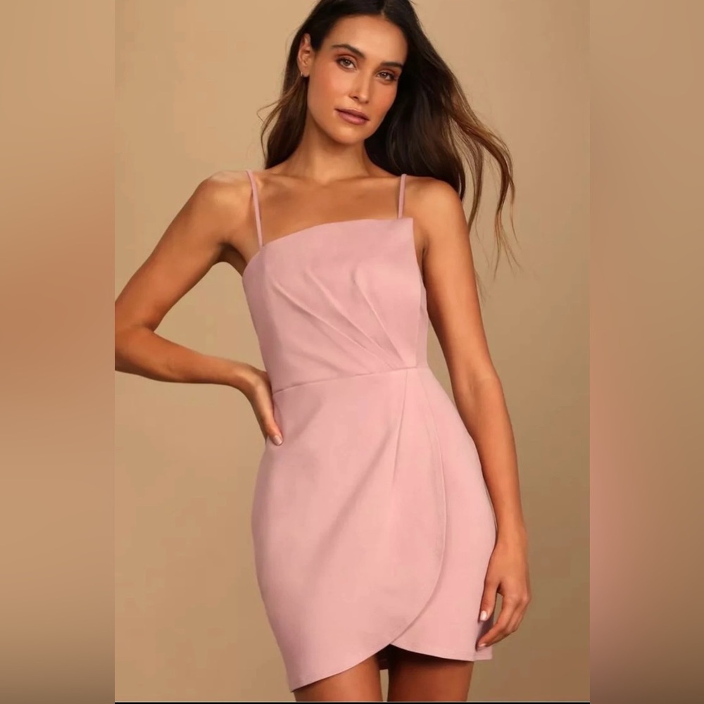 NWT Lulus Drinks On Me Mauve Pink Sleeveless Pleated Bodycon Dress size Small